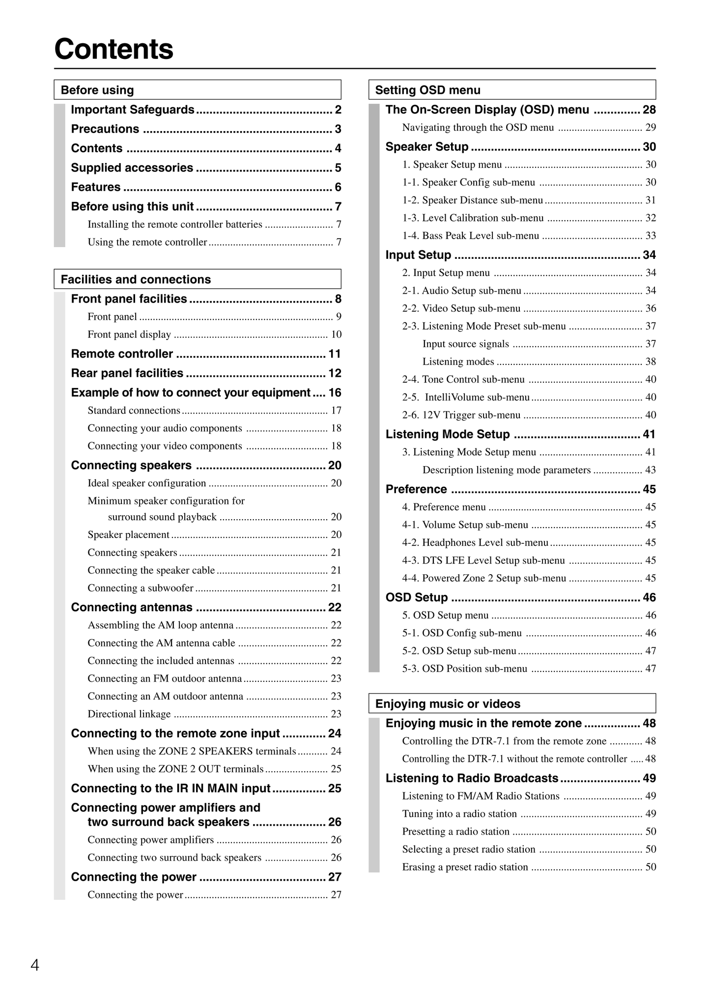 Integra DTR-7.1 AV Receiver Owner's/ User Manual (Pages: 72)