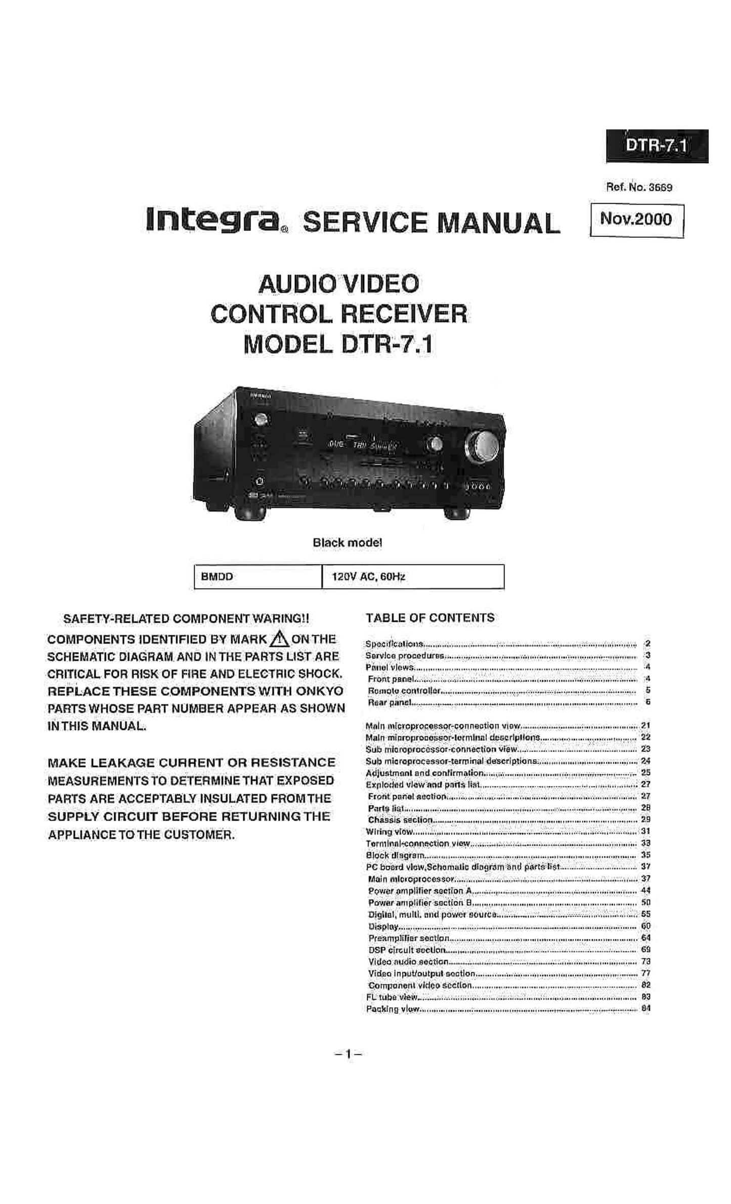 Integra DTR-7.1 AV Receiver Service Manual (Pages: 94)