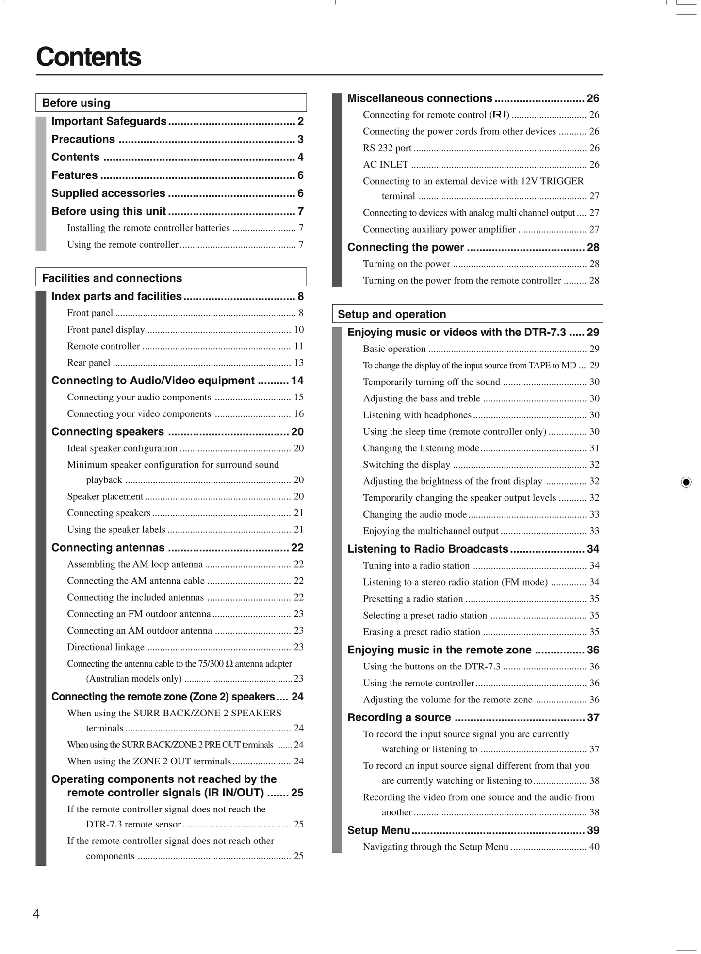 Integra DTR-7.3 AV Receiver Owner's/ User Manual (Pages: 84)