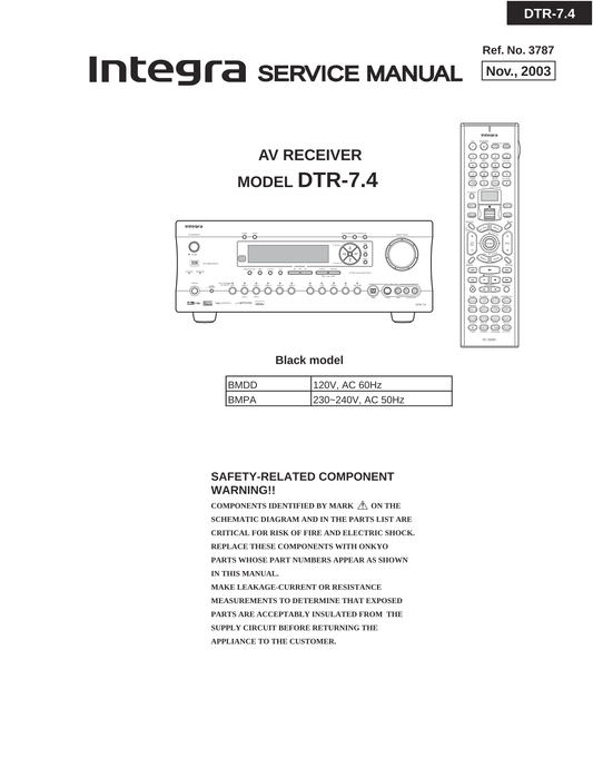 Integra DTR-7.4 AV Receiver Service Manual (Pages: 105)