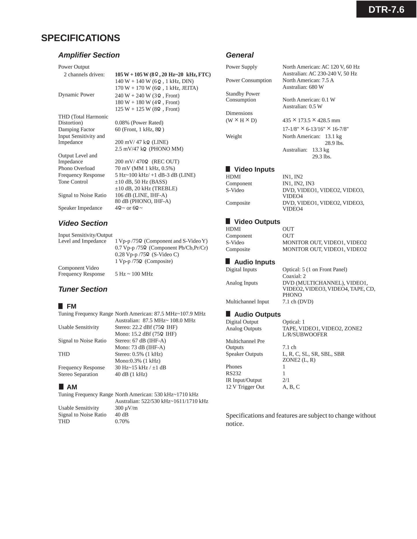 Integra DTR-7.6 AV Receiver Service Manual (Pages: 152)