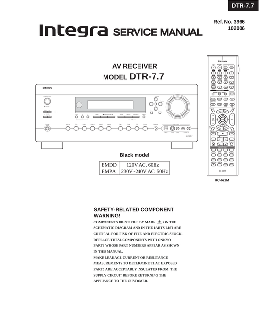 Integra DTR-7.7 AV Receiver Service Manual (Pages: 90)