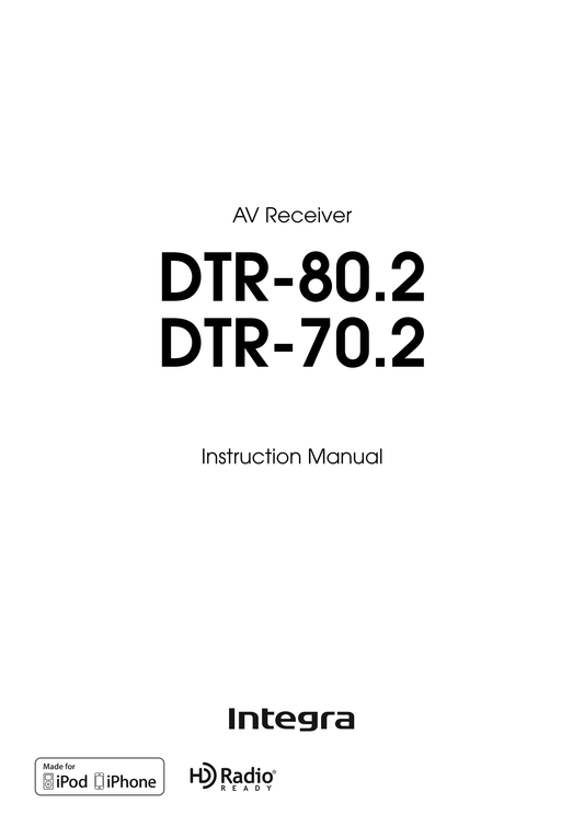 Integra DTR-70.2,DTR-80.2 AV Receiver Owner's/ User Manual (Pages: 124)