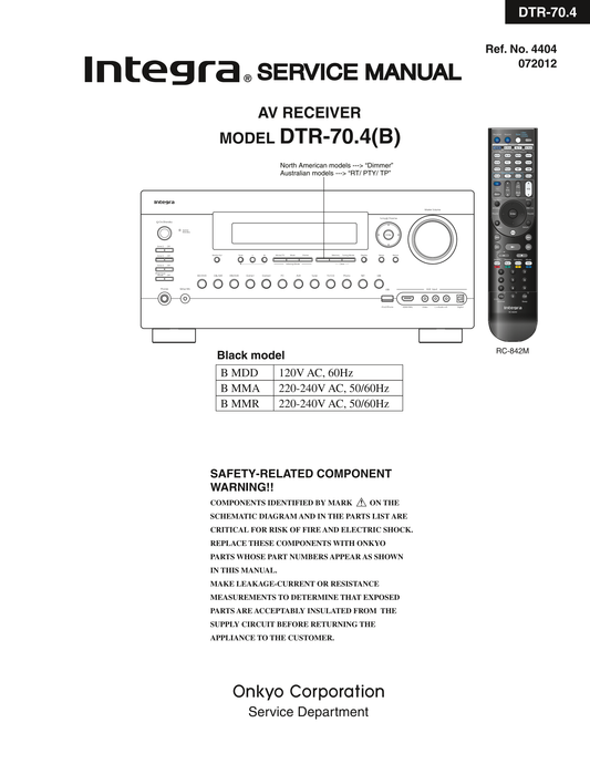 Integra DTR-70.4 AV Receiver Service Manual (Pages: 192)