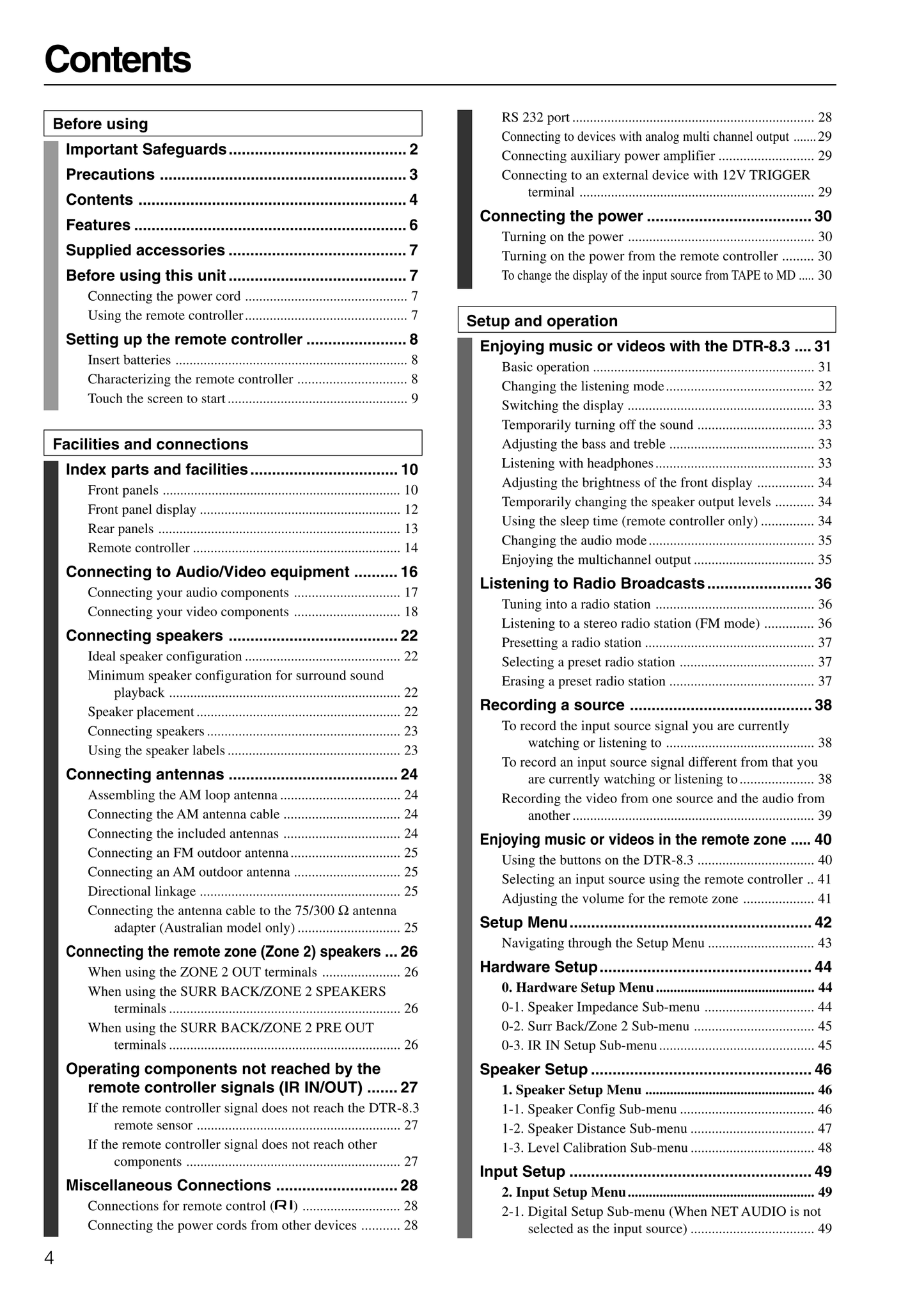 Integra DTR-8.3 AV Receiver Owner's/ User Manual (Pages: 96)