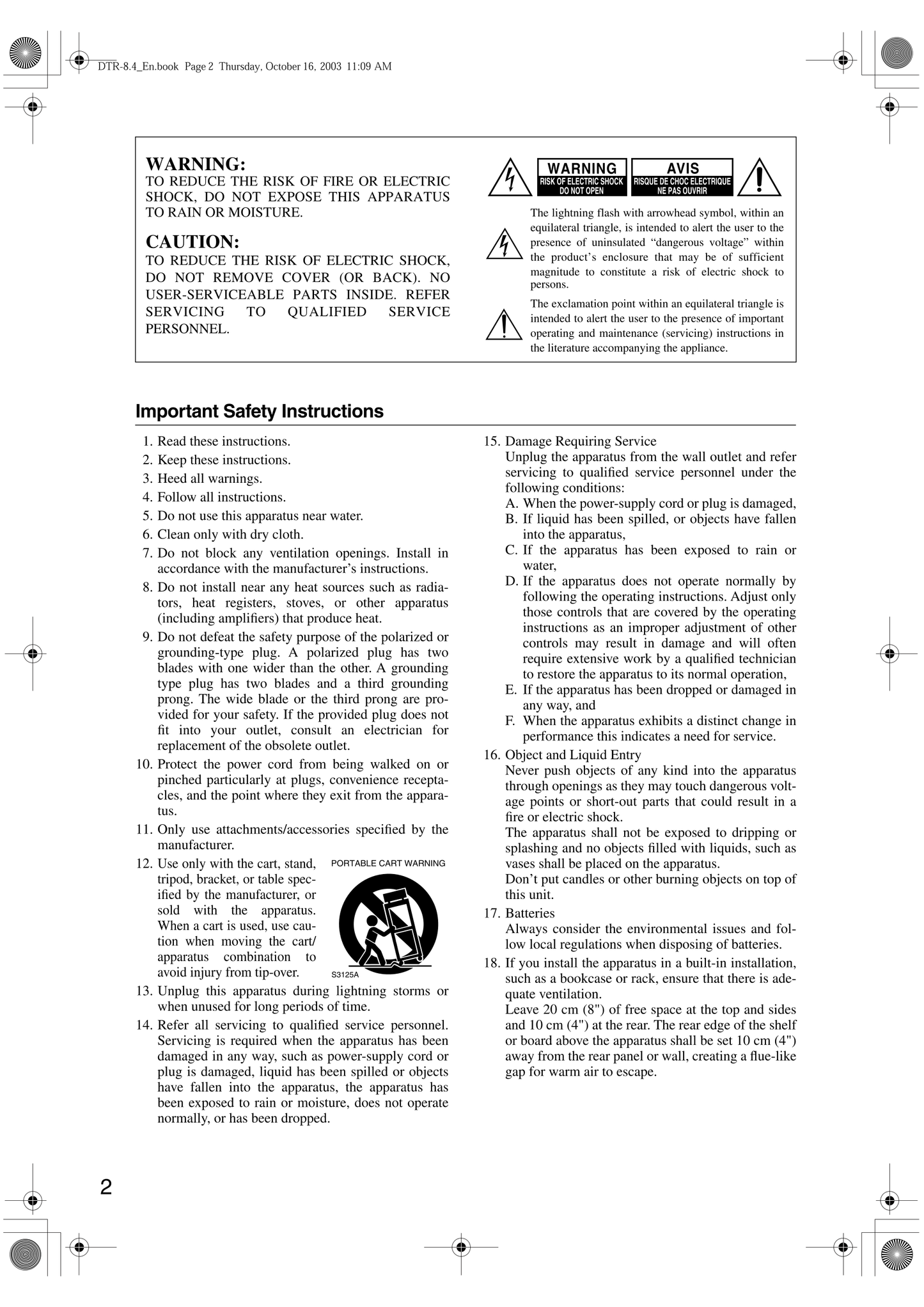 Integra DTR-8.4 AV Receiver Owner's/ User Manual (Pages: 109)