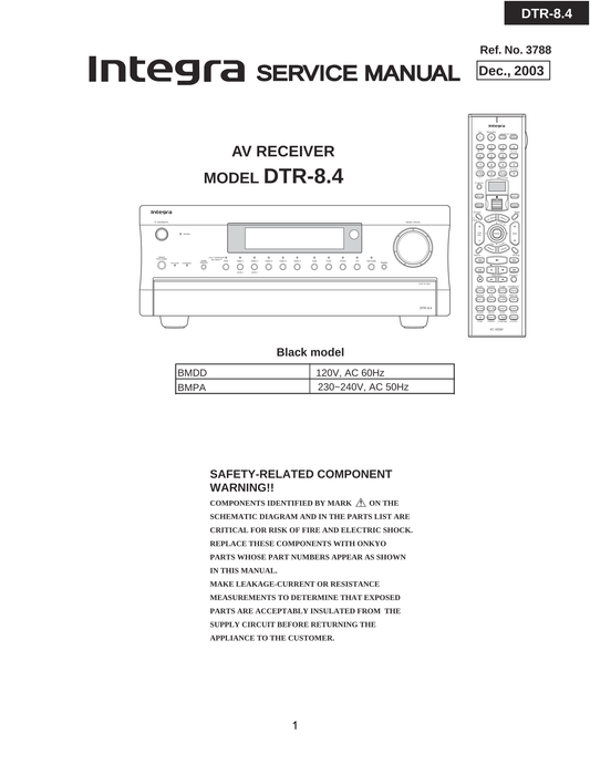 Integra DTR-8.4 AV Receiver Service Manual (Pages: 130)