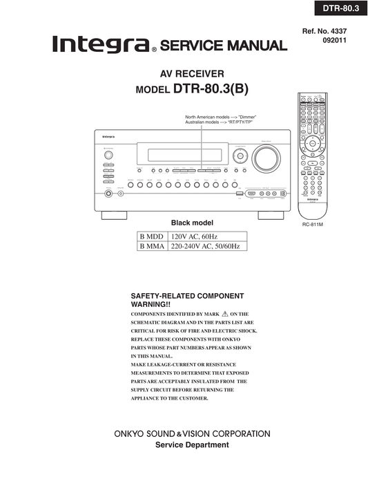 Integra DTR-80.3 AV Receiver Service Manual (Pages: 230)