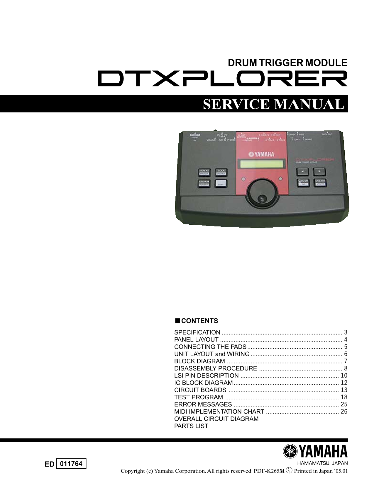 Yamaha DTXPLORER Drum Trigger Module Service Manual (Pages: 38)