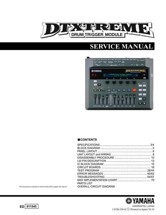 Yamaha DTXTREME Drum Trigger Module Service Manual (Pages: 85)