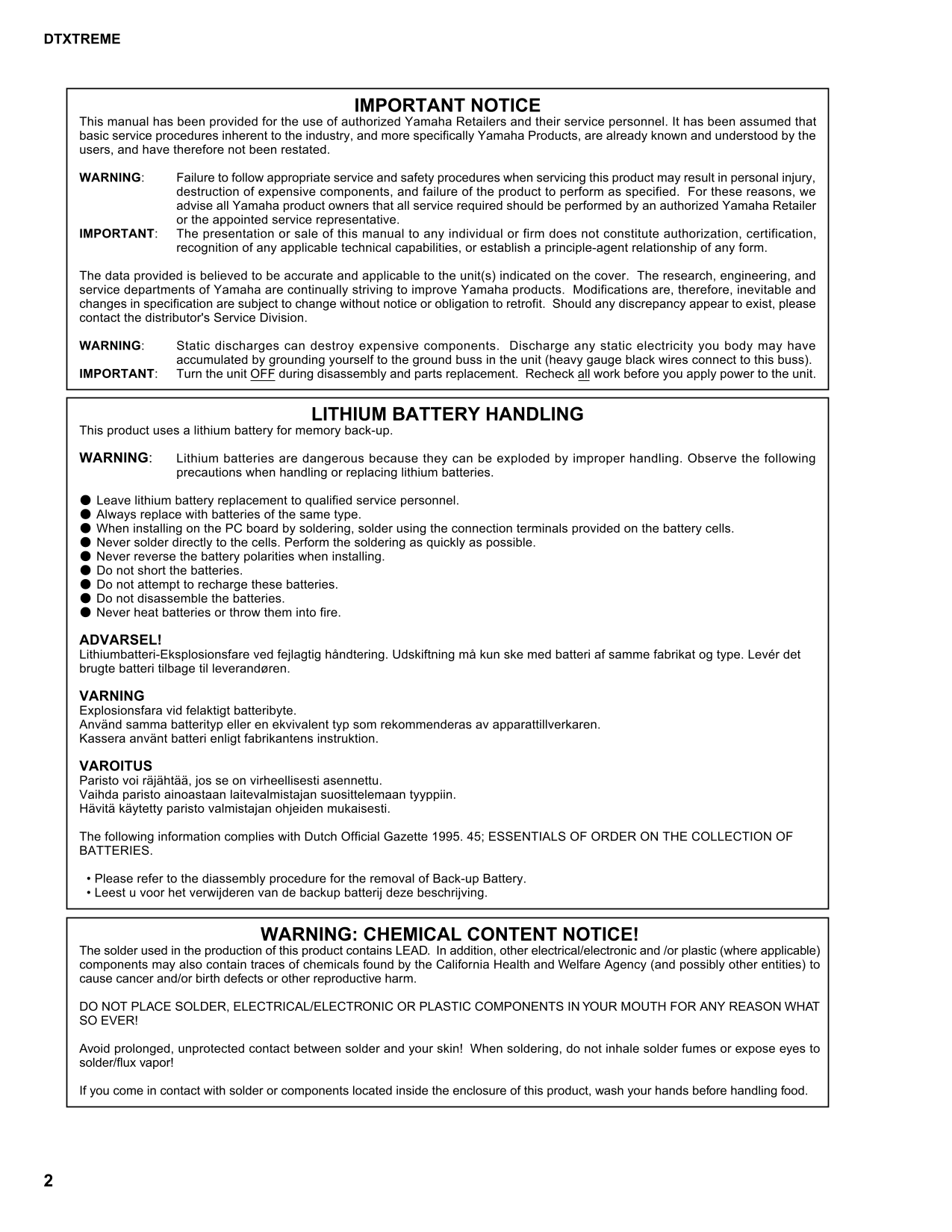 Yamaha DTXTREME Drum Trigger Module Service Manual (Pages: 85)