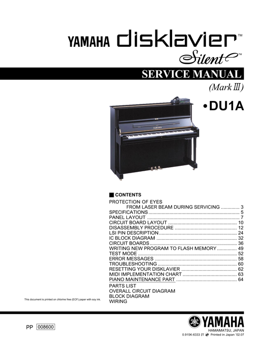 Yamaha Disklavier Silent Mark III DU1A Piano Service Manual (Pages: 151)