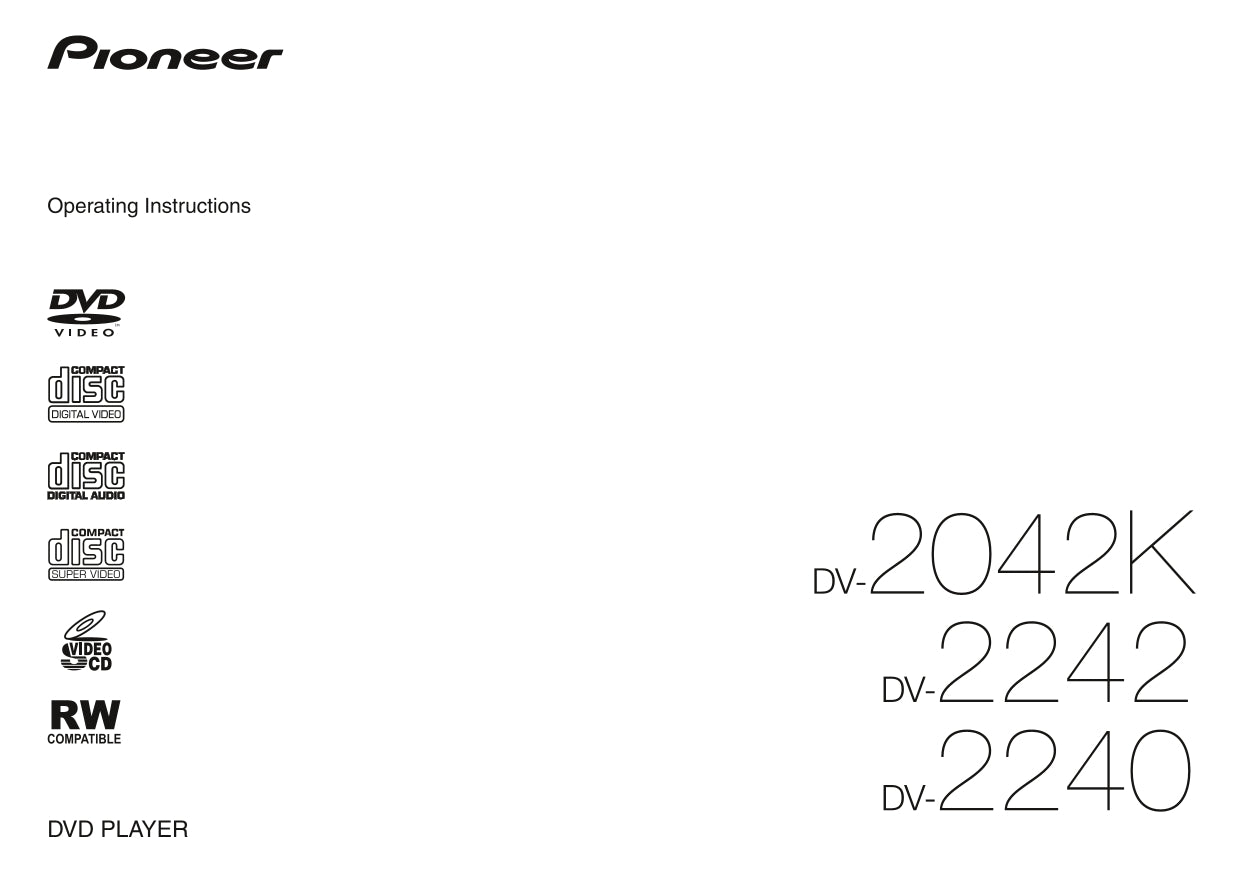 Pioneer DV-2042K, DV-2240 & DV-2242 DVD Player Owner/ User Manual (Pages: 12)