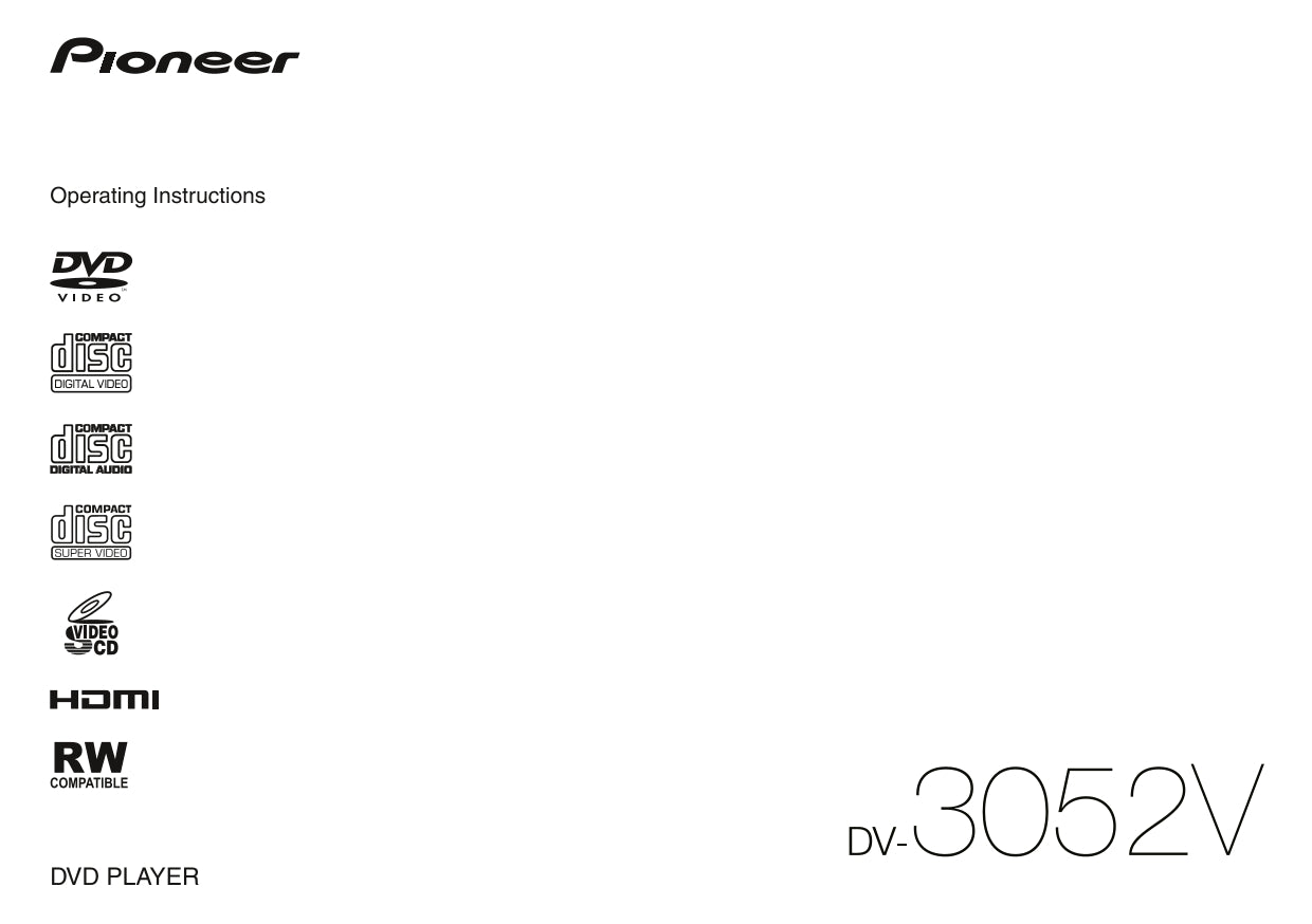 Pioneer DV-3052V DVD Player Owner/ User Manual (Pages: 12)