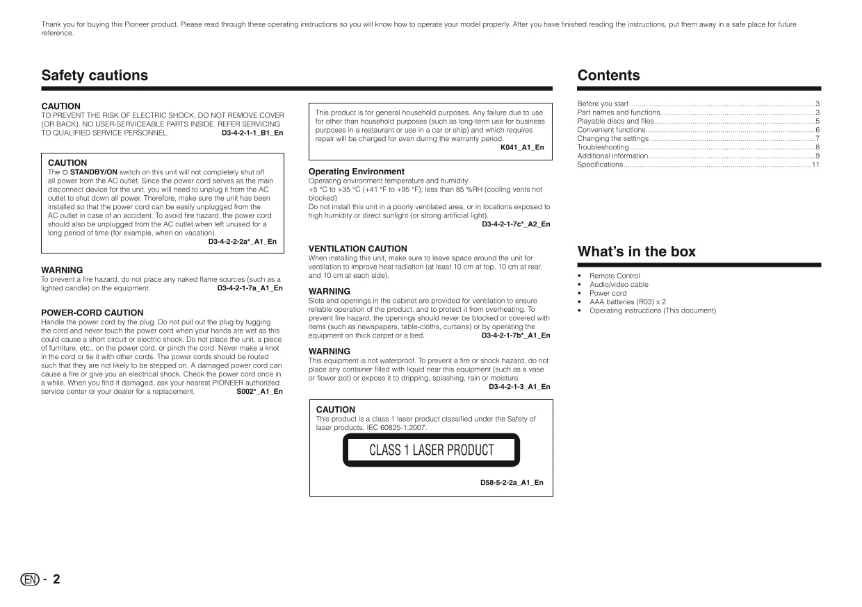 Pioneer DV-3052V DVD Player Owner/ User Manual (Pages: 12)
