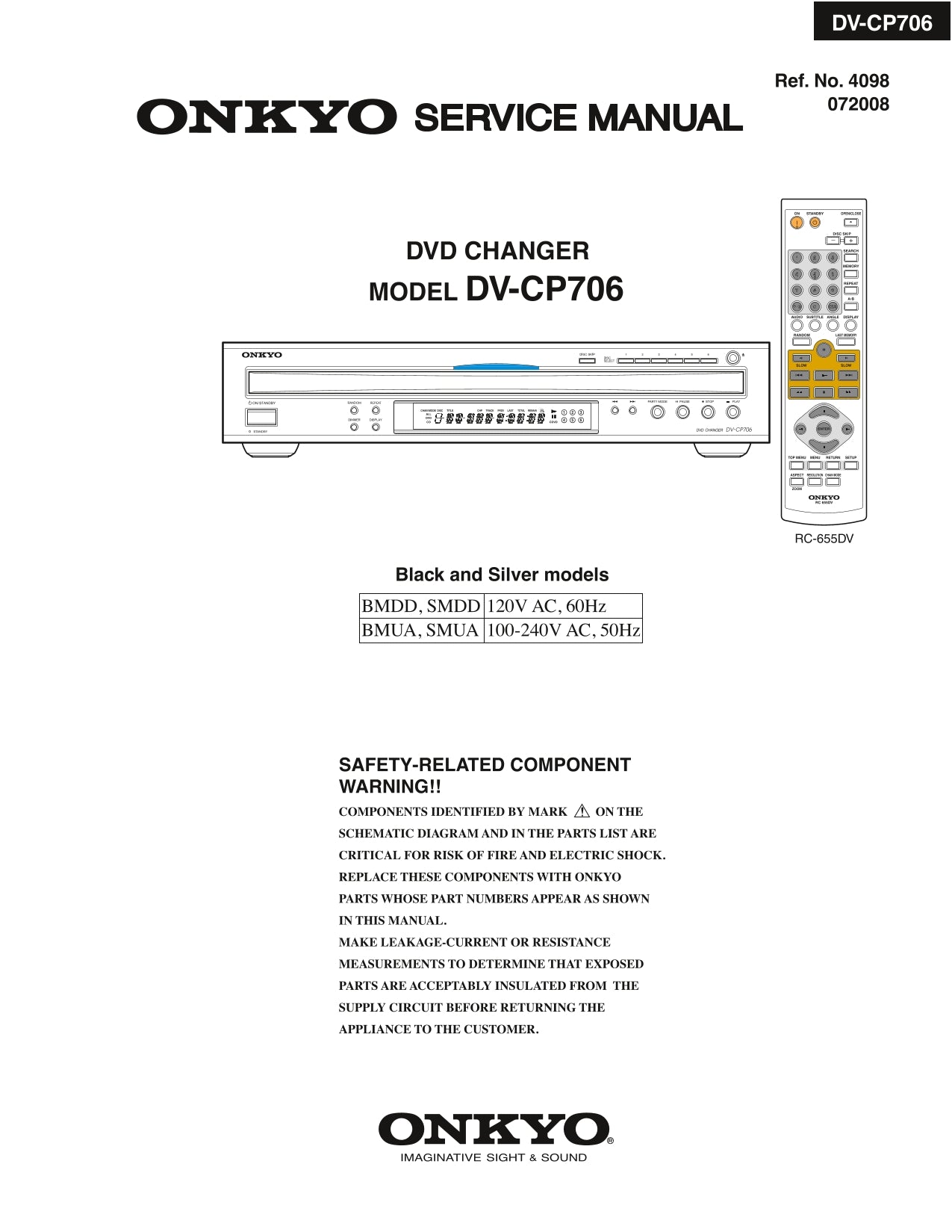Onkyo DV-CP706 DVD Player/ Changer Service Manual (Pages: 67)