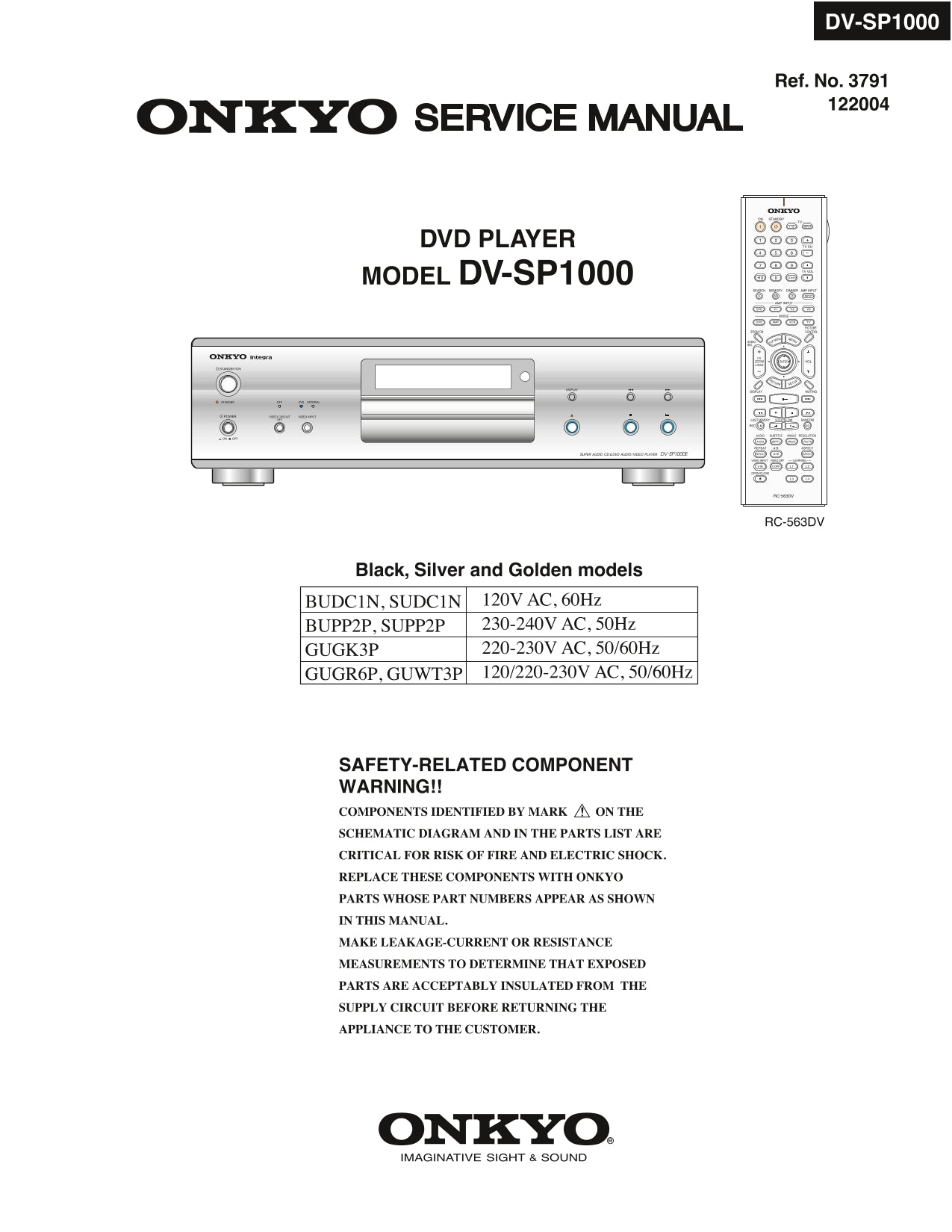 Onkyo DV-SP1000 DVD Player Service Manual (Pages: 134)