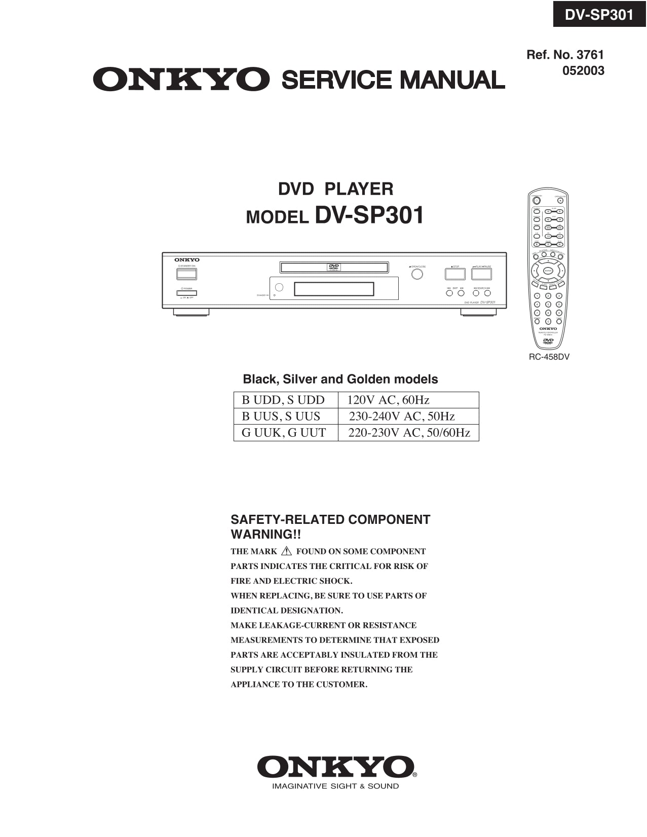 Onkyo DV-SP301 DVD Player Service Manual (Pages: 56)