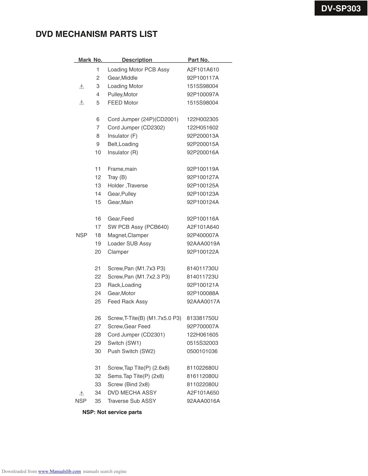 Onkyo DV-SP303 & DV-SP303E DVD Player Service Manual (Pages: 66)