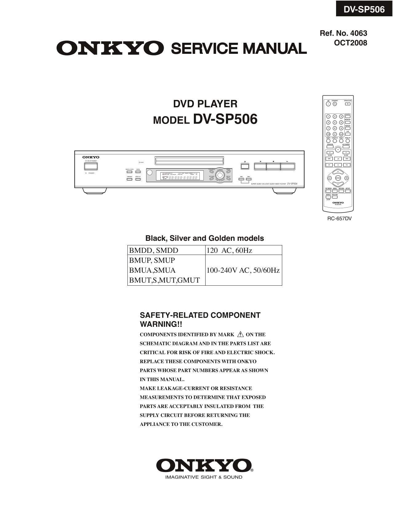Onkyo DV-SP506 DVD Player Service Manual (Pages: 71)