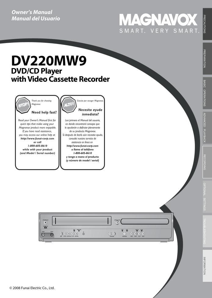 Magnavox DV220 MW 9 DVD/VCR Combo Player Operating Manual