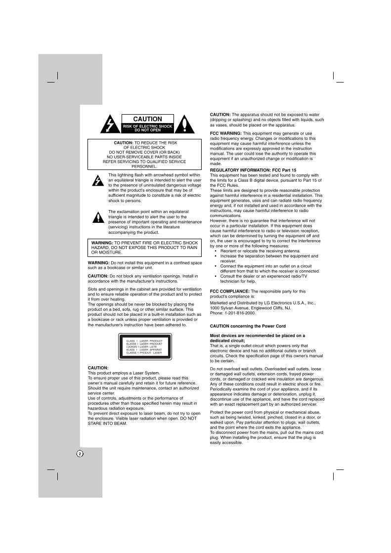 LG DN788 DVD Player Operating Manual