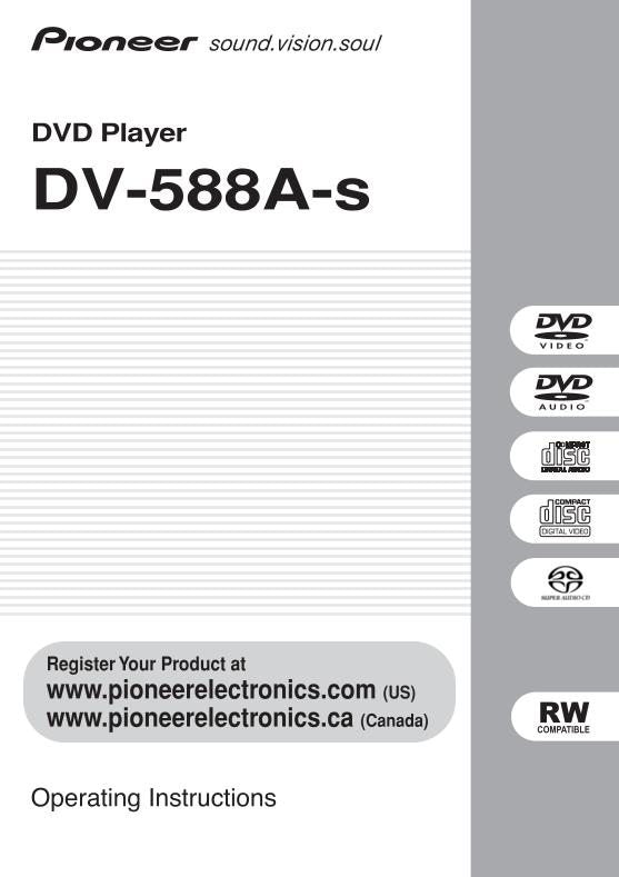 Pioneer DV588A DV588AS DVD Player Operating Manual