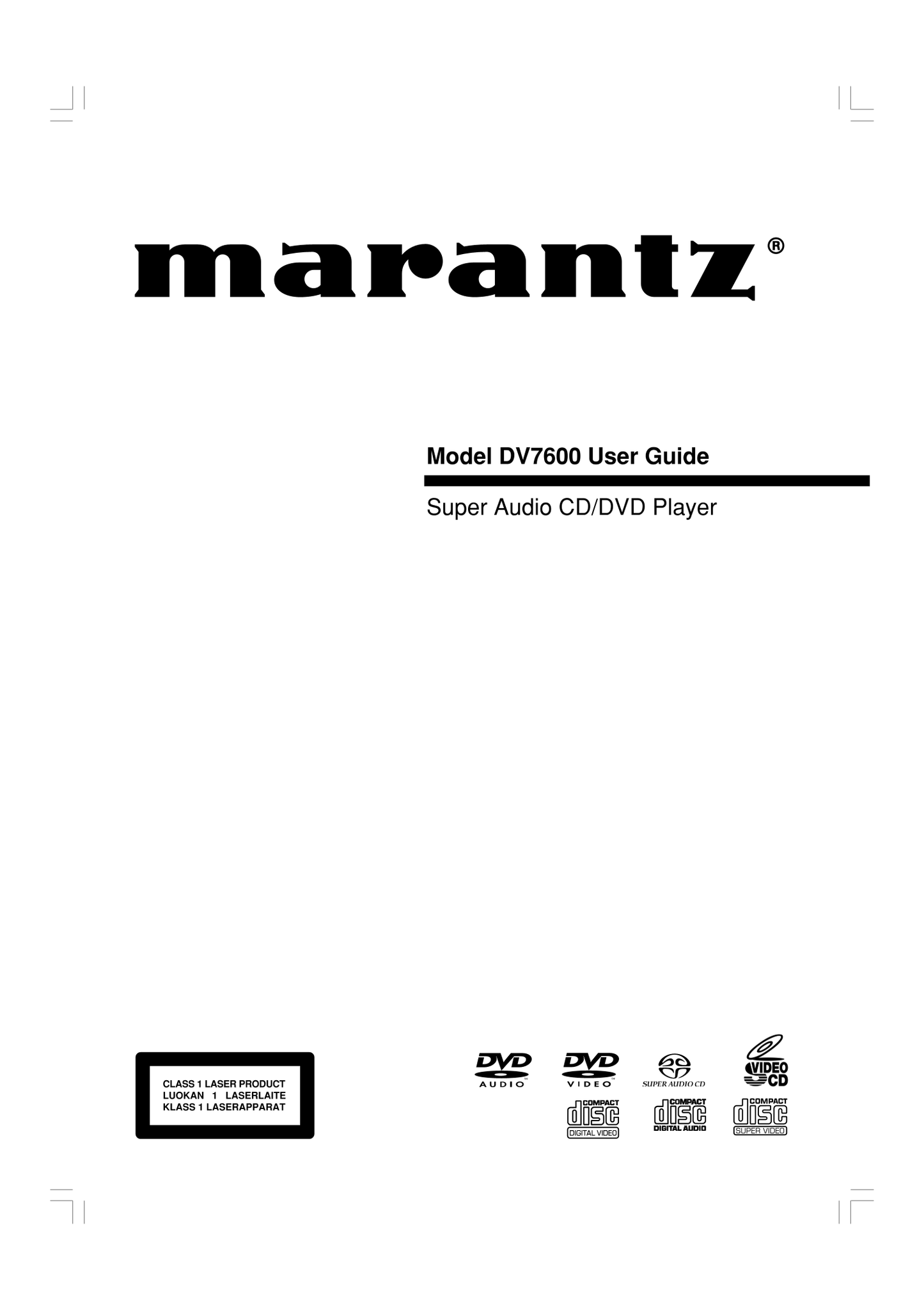 Marantz DV7600 DVD Player Owner/ User Manual (Pages: 56)