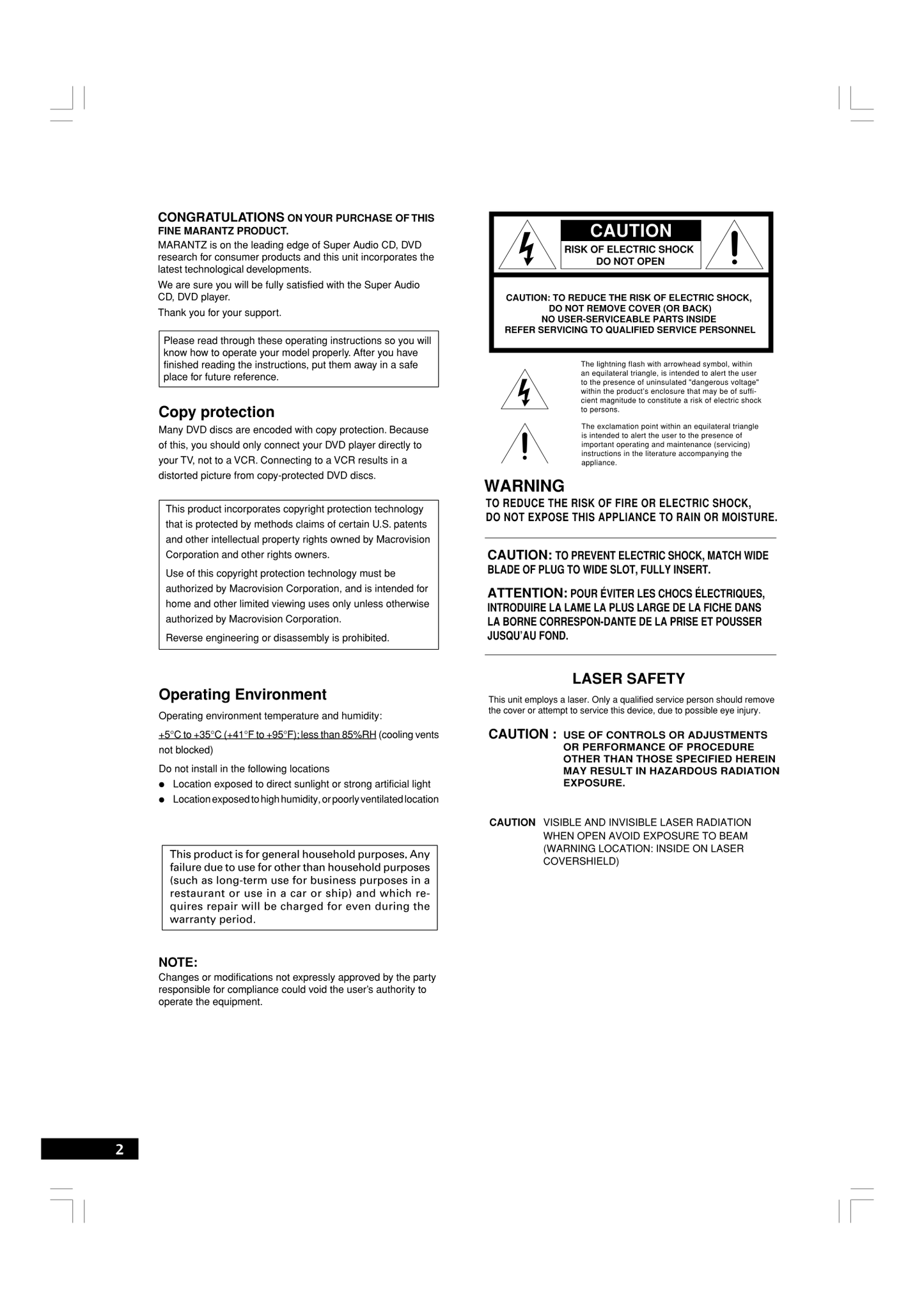 Marantz DV7600 DVD Player Owner/ User Manual (Pages: 56)