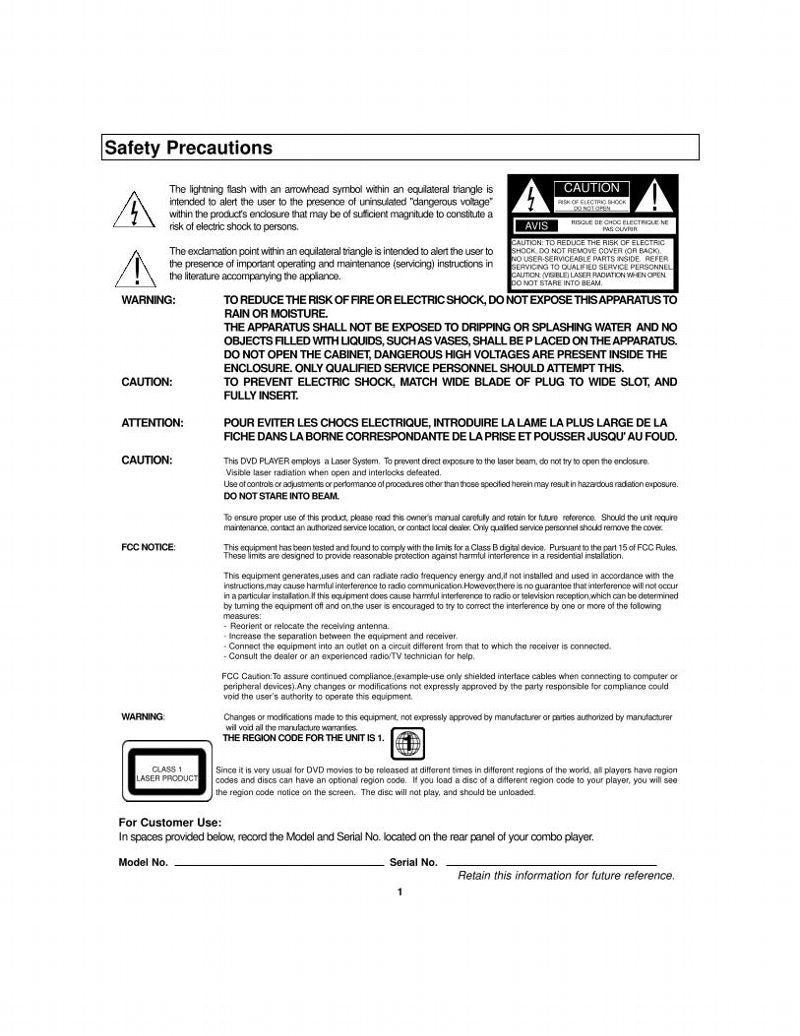 Polaroid DVC2010 DVD/VCR Combo Player Operating Manual