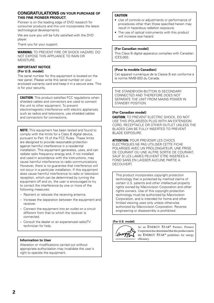 Pioneer DVC603 DVD Player Operating Manual