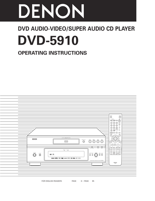 Denon DVD-5910 CD/ DVD Player Owner/ User Manual (Pages: 86)