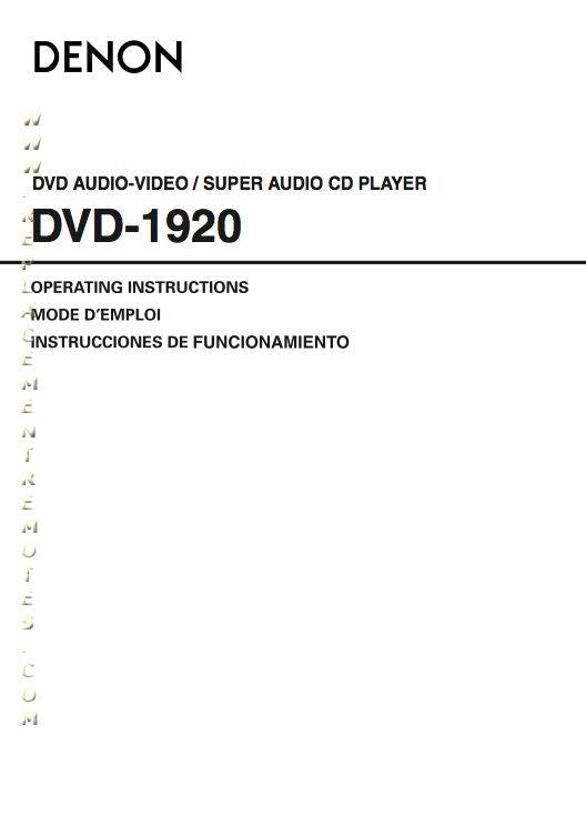 Denon DVD1920 DVD Player Operating Manual