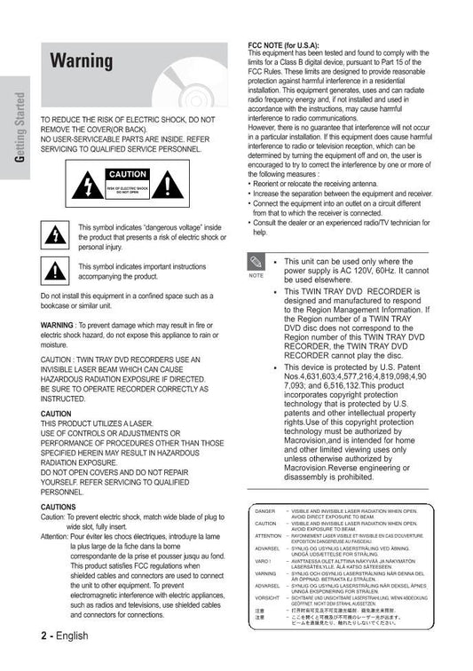 Samsung DVDTR520 DVDTR520/XAA DVD Player Operating Manual