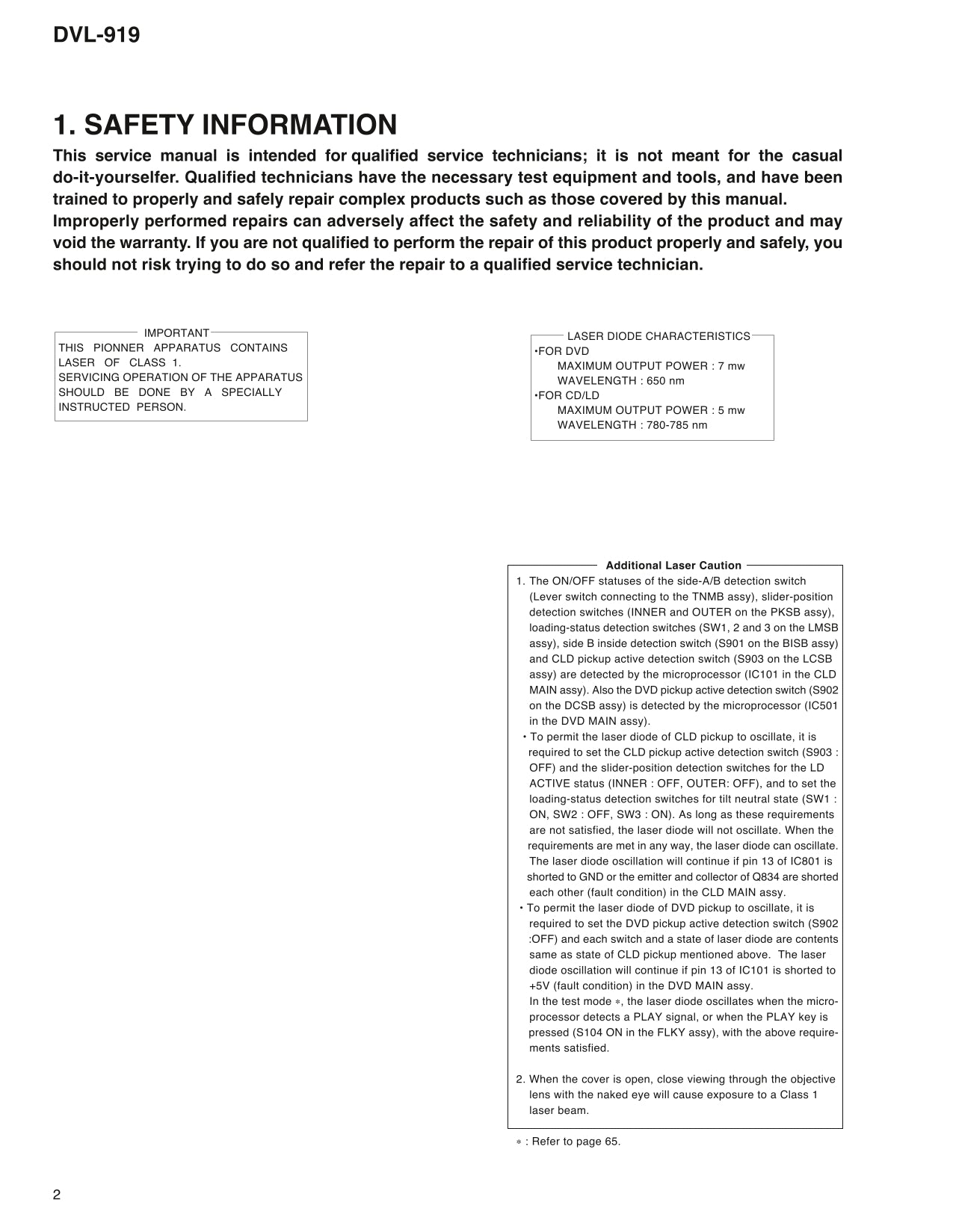 Pioneer DVL-919, DVL-919E DVD/ LD Player Service Manual (Pages: 72)