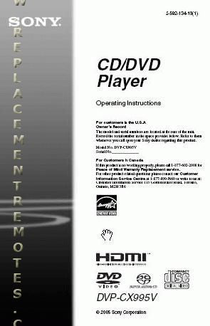 Sony DVPCX995V DVD Player Operating Manual