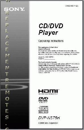 Sony DVPNS75H DVD Player Operating Manual