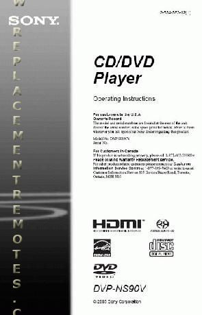 Sony DVPNS90V DVD Player Operating Manual