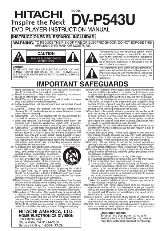 Hitachi DVP543U Consumer Electronics Operating Manual