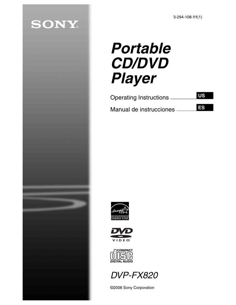 Sony DVPFX820 TV/DVD Combo Operating Manual