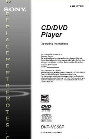 Sony DVPNC60P DVD Player Operating Manual