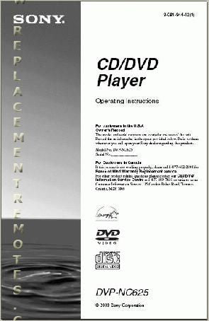 Sony DVPNC625 DVD Player Operating Manual