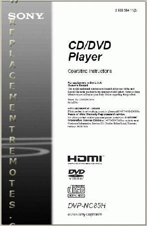 Sony DVPNC85H DVD Player Operating Manual