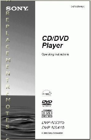 Sony DVPNS315 DVPNS415 DVD Player Operating Manual