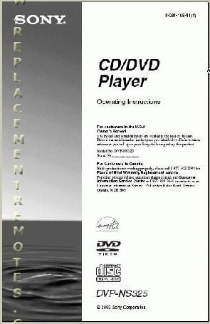 Sony DVPNS325 DVD Player Operating Manual