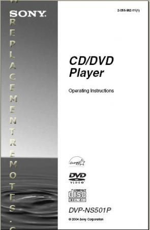 Sony DVPNS501P DVD Player Operating Manual