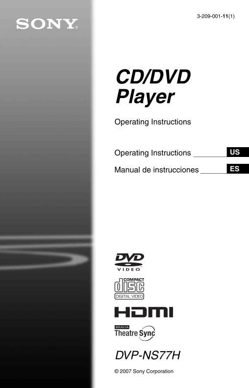 Sony DVPNS77HOM DVD Player Operating Manual