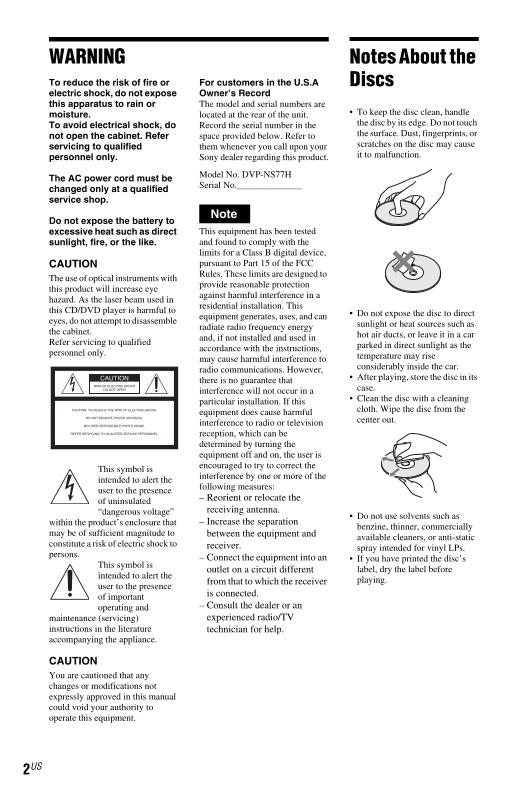 Sony DVPNS77HOM DVD Player Operating Manual