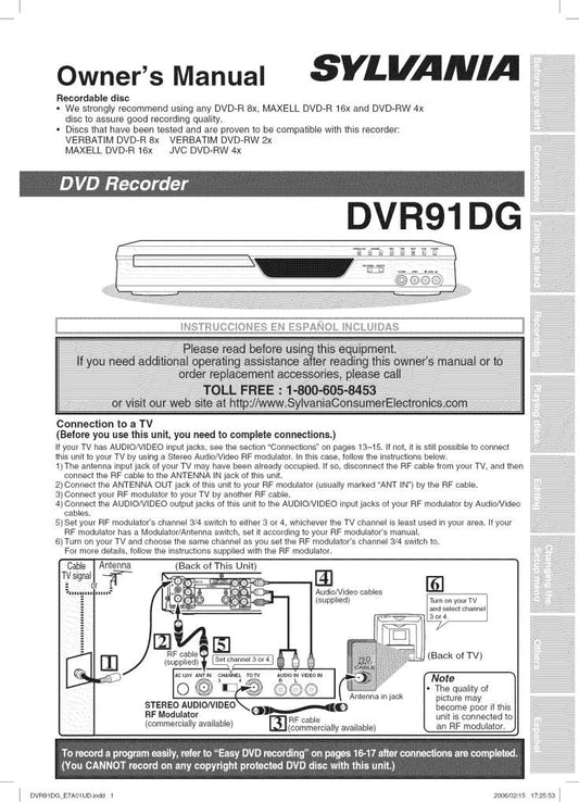 Funai DVR91DG DVD Recorder (DVDR) Operating Manual