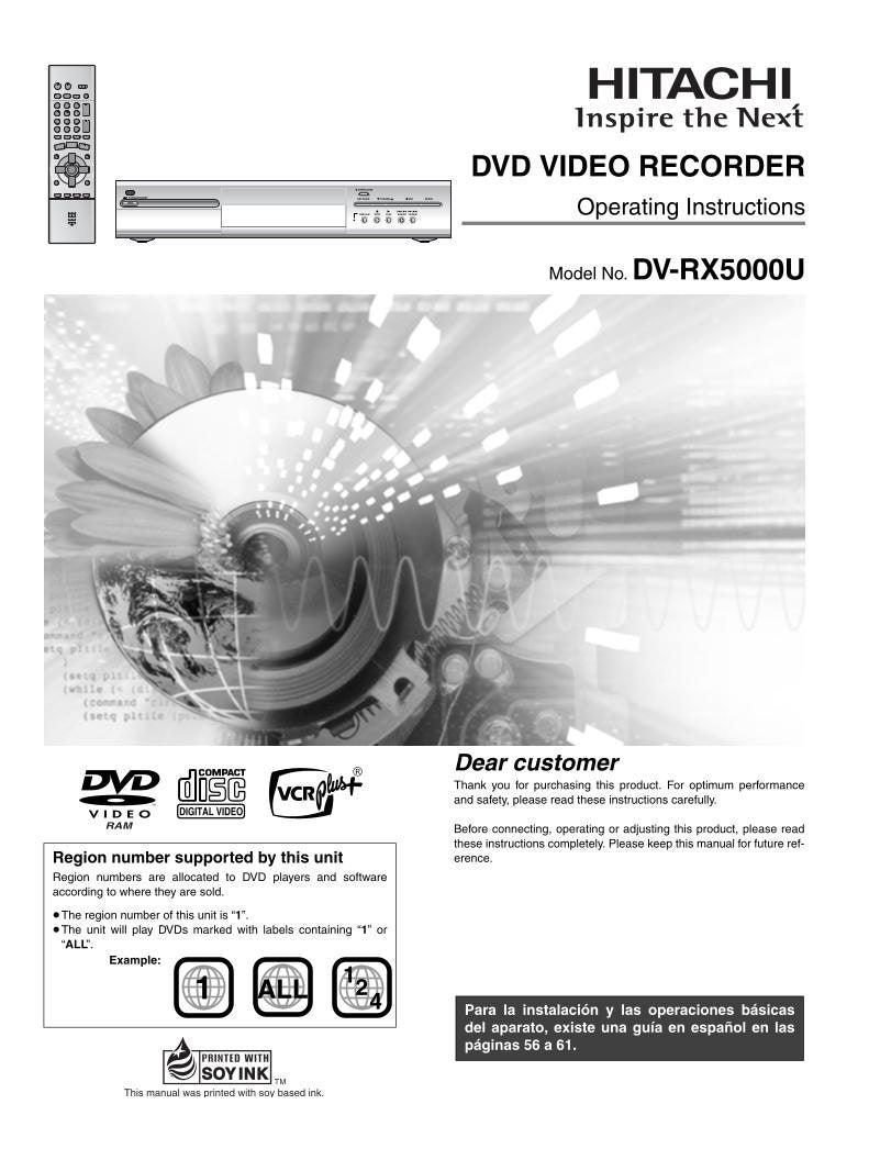 Hitachi DVRX5000U DVD Player Operating Manual